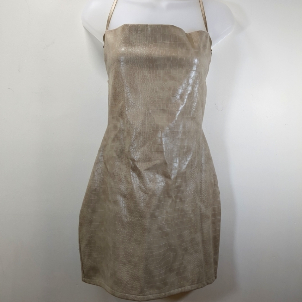Tic Toc Women's Tan Croc Pattern Mini Dress , Size L